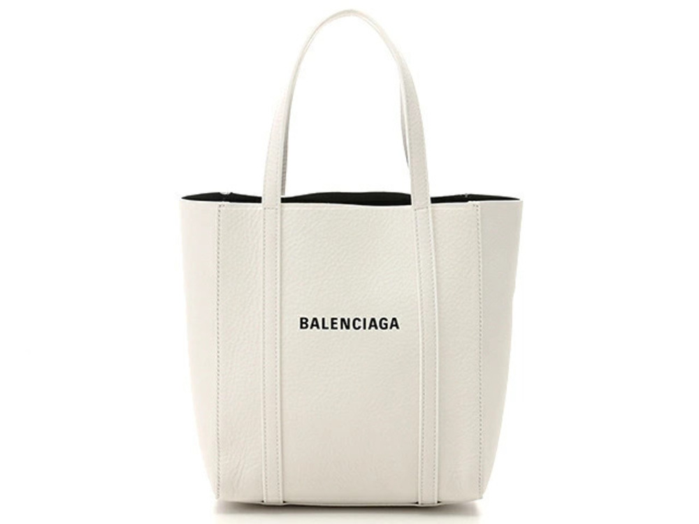 Balenciaga Tote Shoulder Bag Embossed Leather White